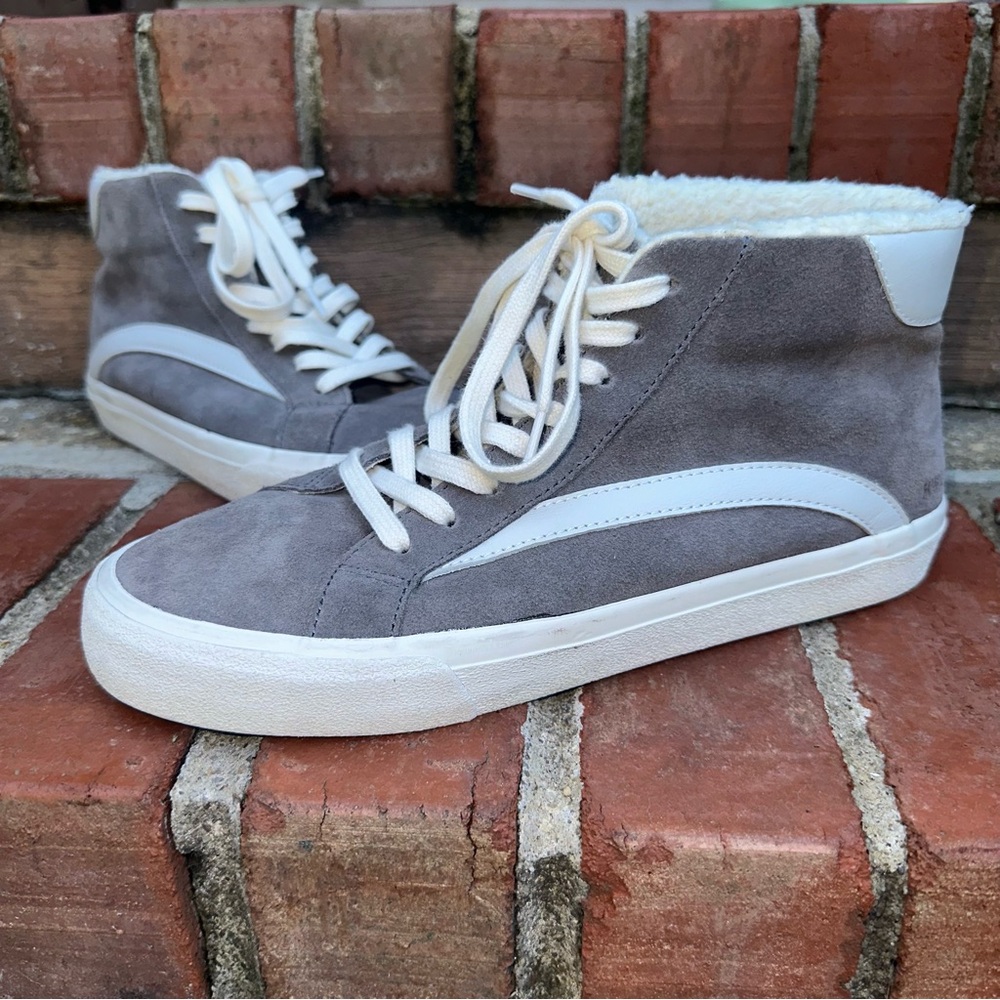 Madewell Gray Suede & White Leather Faux Fur Lined Hightop Sneakers L 9 M 7.5